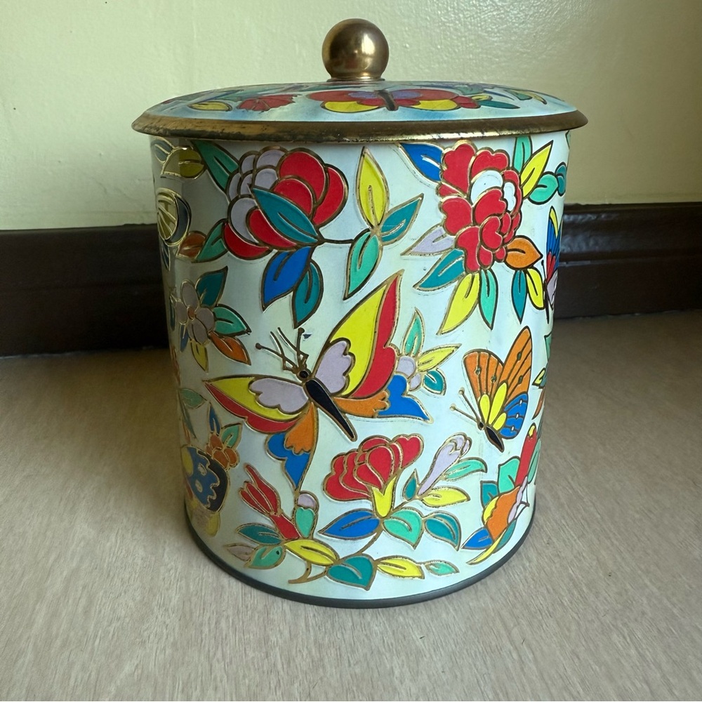 Floral Butterfly Decorative Tin Colorful Floral Design Storage - Picture 6 of 15